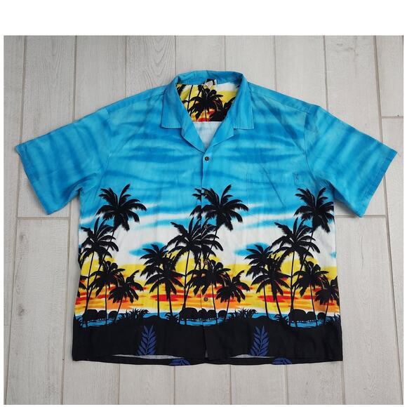 Aloha Republic Hawaiian Shirt Men's 4XL Palm Tree Sunset Island Vacation USA VTG - Picture 1 of 6